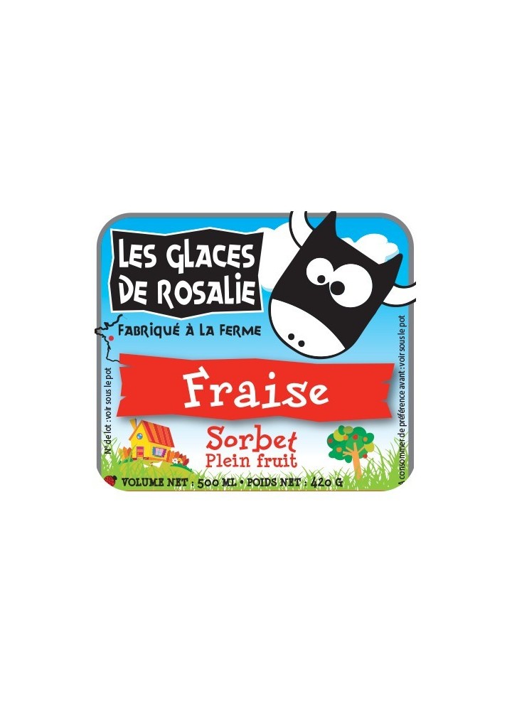 Sorbet Fraise plein fruit - les glaces de rosalie - 500ml